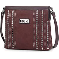  - Lois - Bolso Bandolera de Mujer. Cuero PU con Remaches. Pequeño Resistente Práctico y Cómodo. Elegante Bonito Diseño Casual Ideal para Diario. 94444- Color Granate